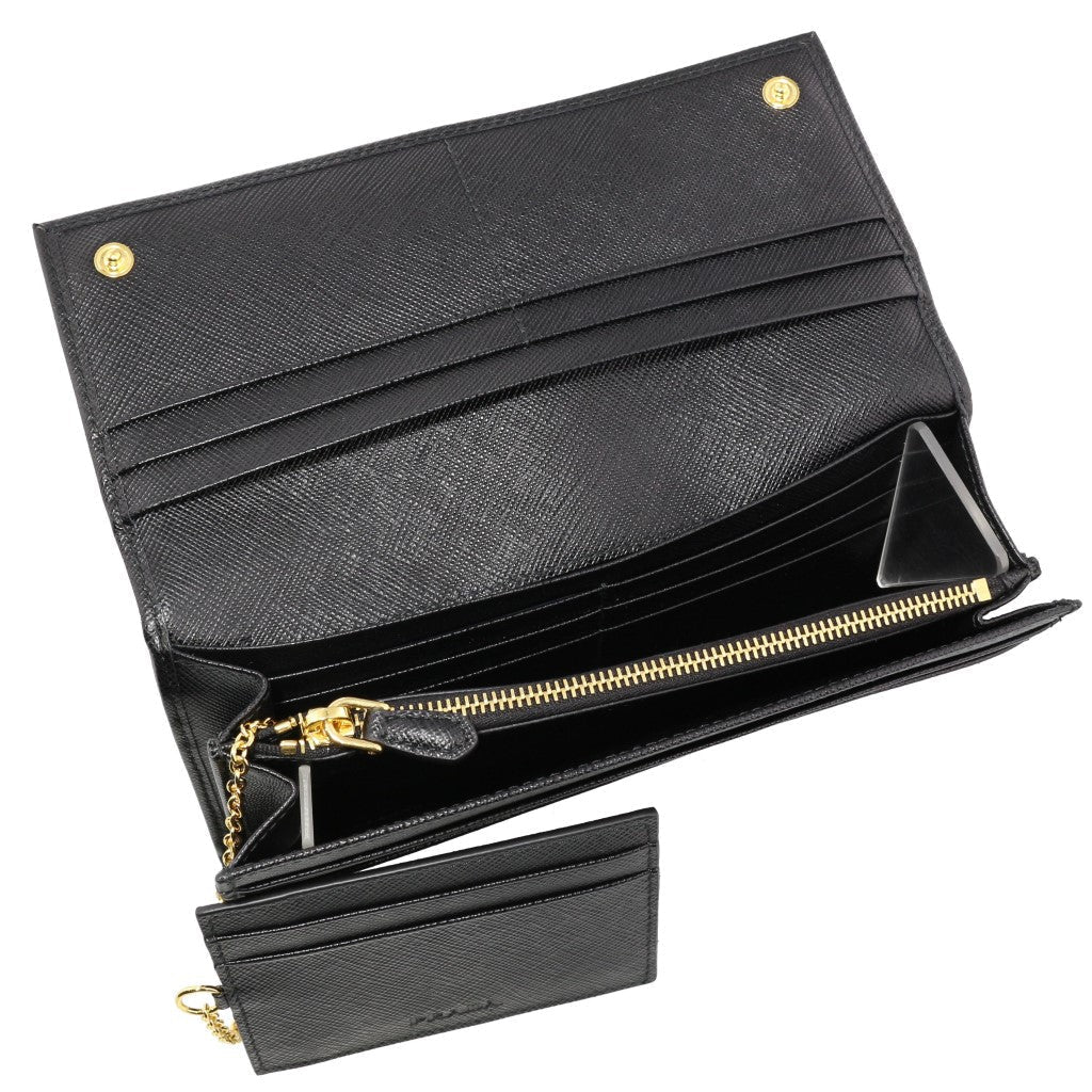 Prada Black Saffiano Leather Triangle Logo Continental Wallet 1MH132