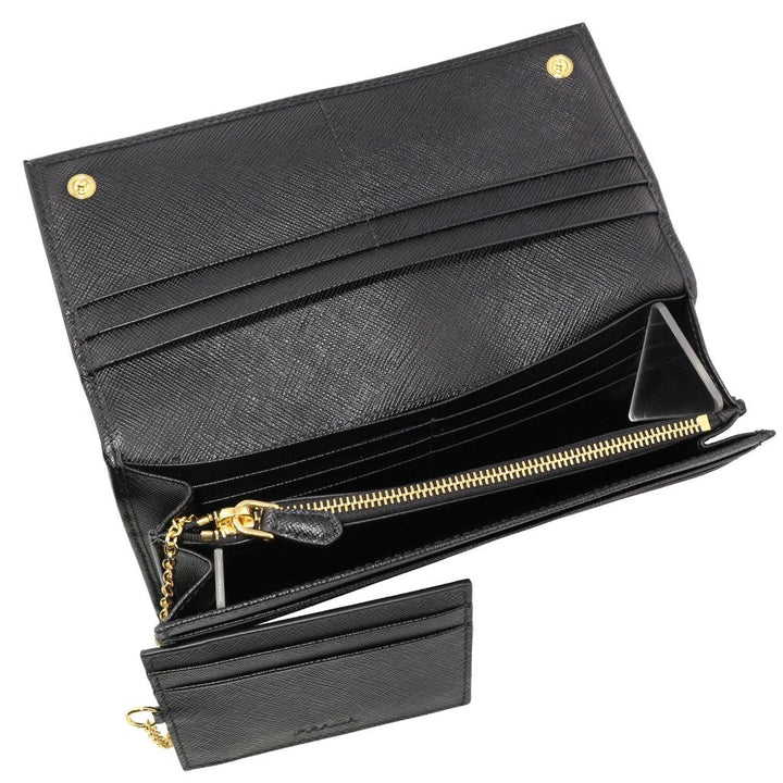 Prada Black Saffiano Leather Triangle Logo Continental Wallet 1MH132