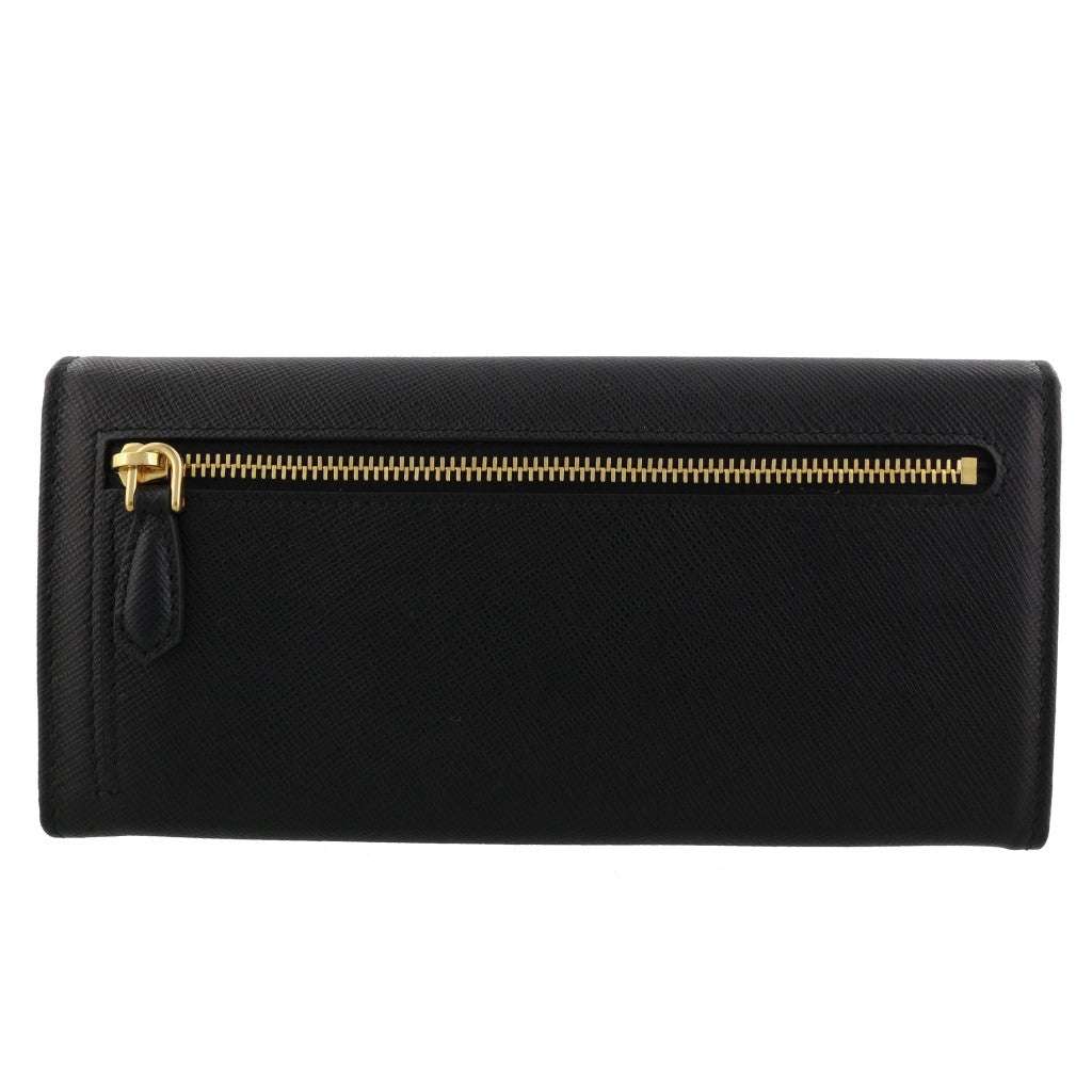 Prada Black Saffiano Leather Triangle Logo Continental Wallet 1MH132