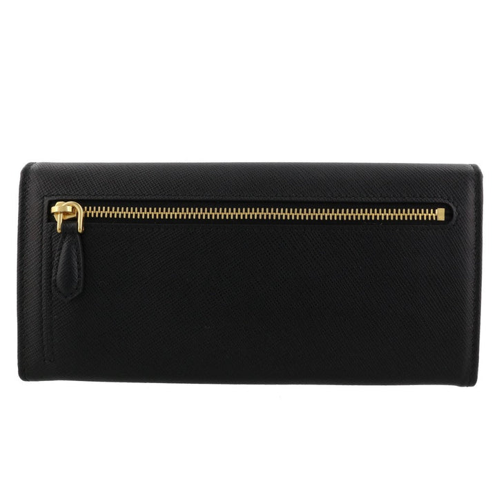 Prada Black Saffiano Leather Triangle Logo Continental Wallet 1MH132
