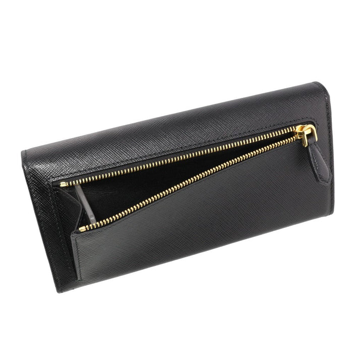 Prada Black Saffiano Leather Triangle Logo Continental Wallet 1MH132