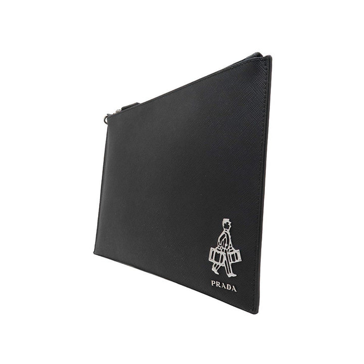Prada Black Saffiano Voyage Leather Clutch Document Holder 2NG005