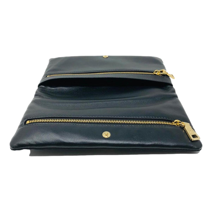 Prada Black Tessuto Nylon Calfskin Leather Wallet Clutch Bag 1MS001