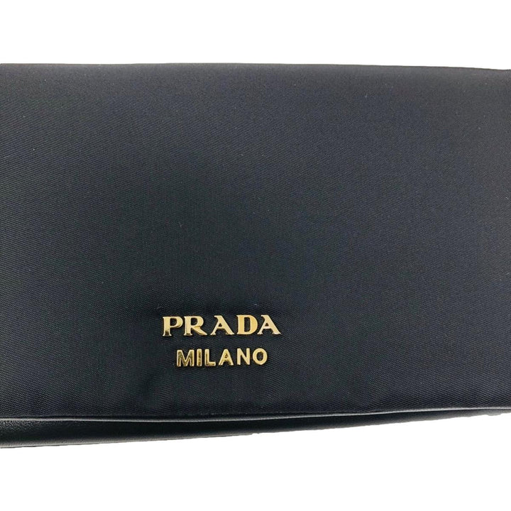 Prada Black Tessuto Nylon Calfskin Leather Wallet Clutch Bag 1MS001