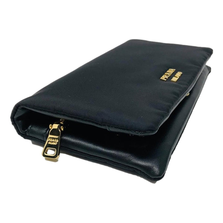Prada Black Tessuto Nylon Calfskin Leather Wallet Clutch Bag 1MS001