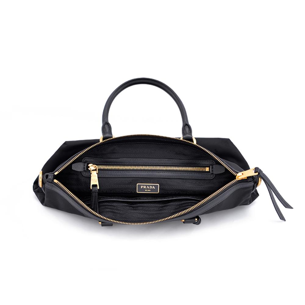 Prada Black Tessuto Nylon Leather Two-Way Satchel Handbag 1BA104