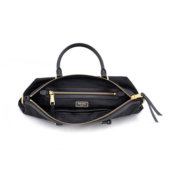 Prada Black Tessuto Nylon Leather Two-Way Satchel Handbag 1BA104