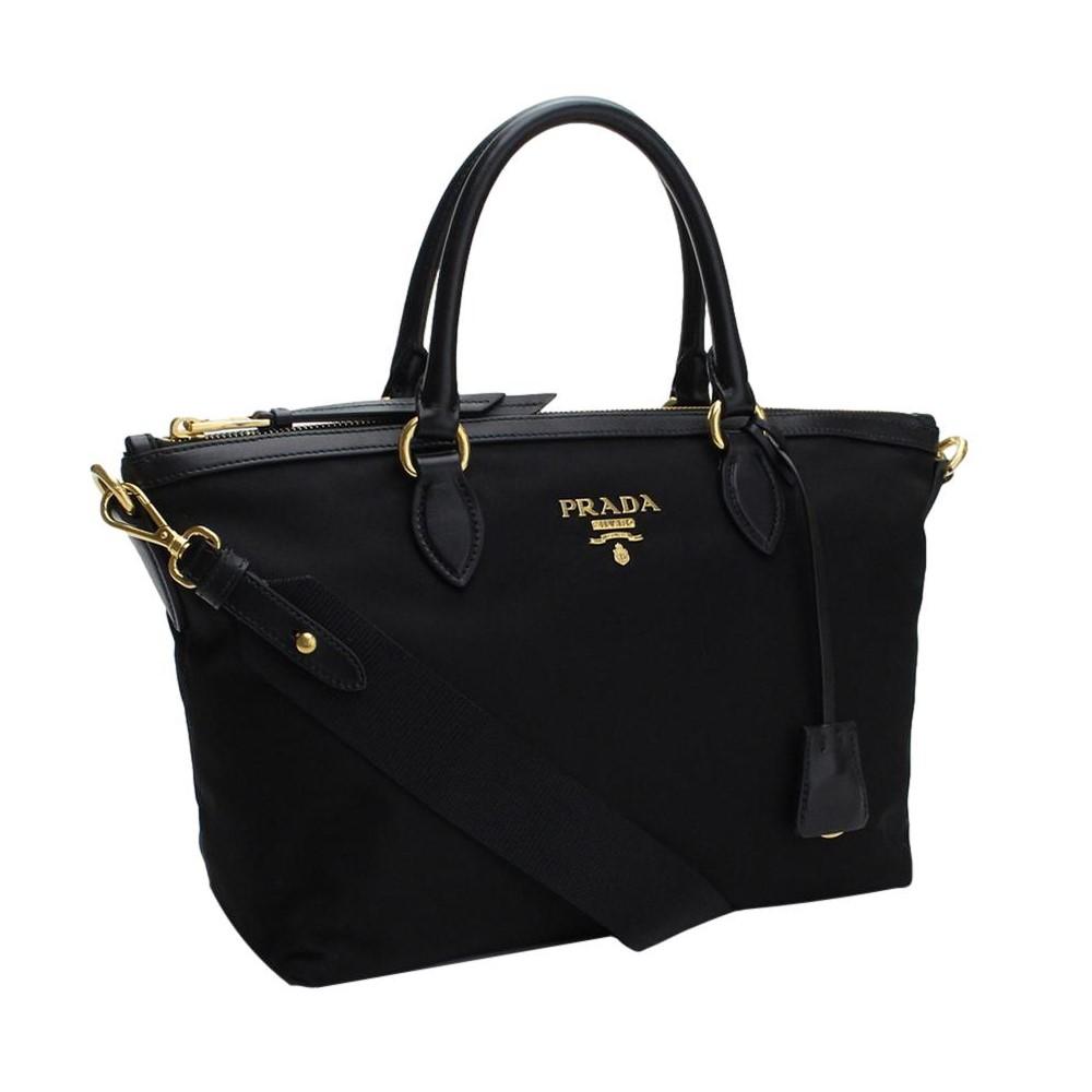Prada Black Tessuto Nylon Leather Two-Way Satchel Handbag 1BA104
