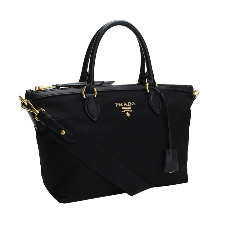 Prada Black Tessuto Nylon Leather Two-Way Satchel Handbag 1BA104