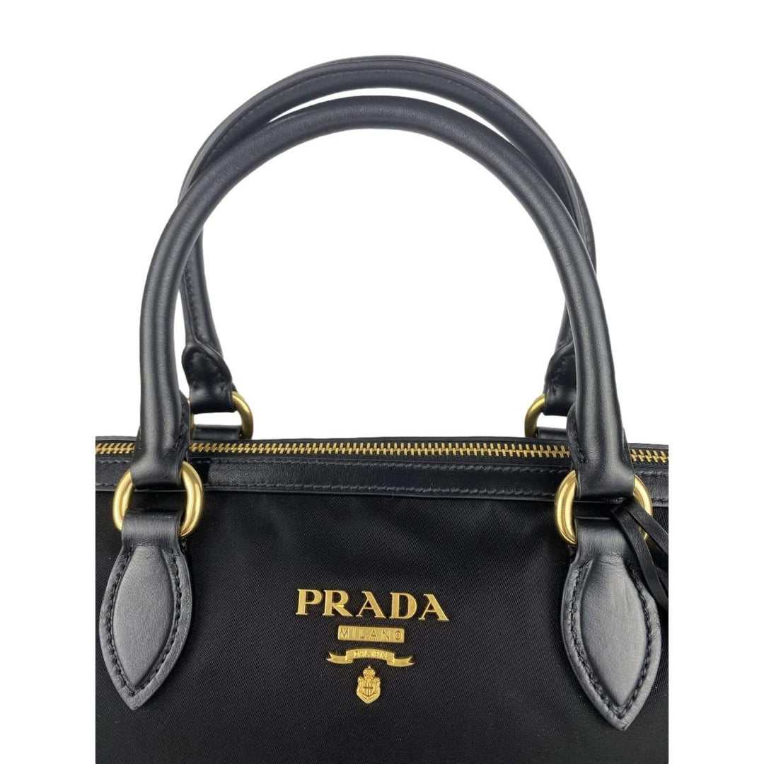 Prada Black Tessuto Nylon Leather Two-Way Satchel Handbag 1BA104