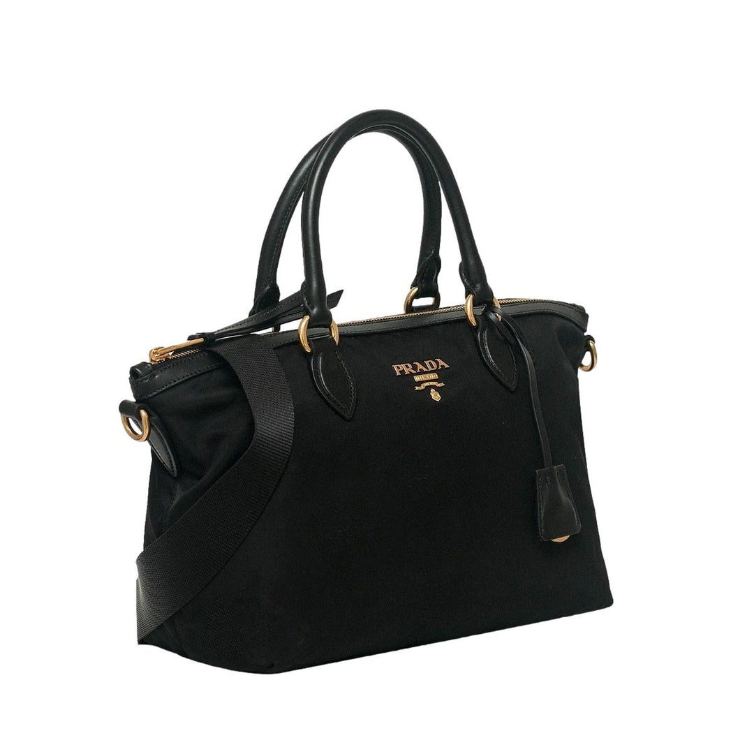 Prada Black Tessuto Nylon Leather Two-Way Satchel Handbag 1BA104