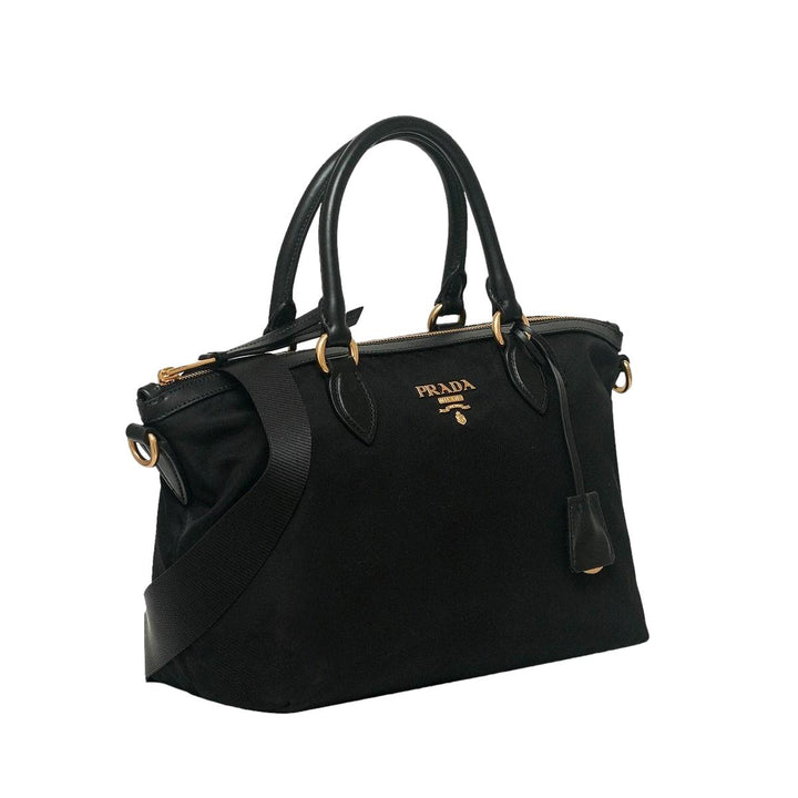 Prada Black Tessuto Nylon Leather Two-Way Satchel Handbag 1BA104