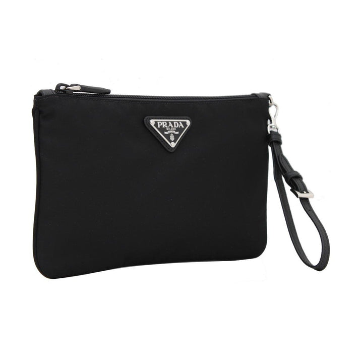 Prada Black Tessuto Nylon Pouch Prada Logo Wristlet Clutch Bag 1NH545