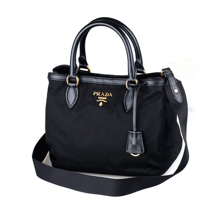 Prada Black Tessuto Nylon Soft Calf Leather Trim Cross Body Bag 1BA172