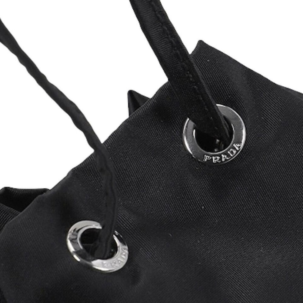 Prada Black Tessuto Nylon Triangle Logo Drawstring Bucket Bag 1NA369
