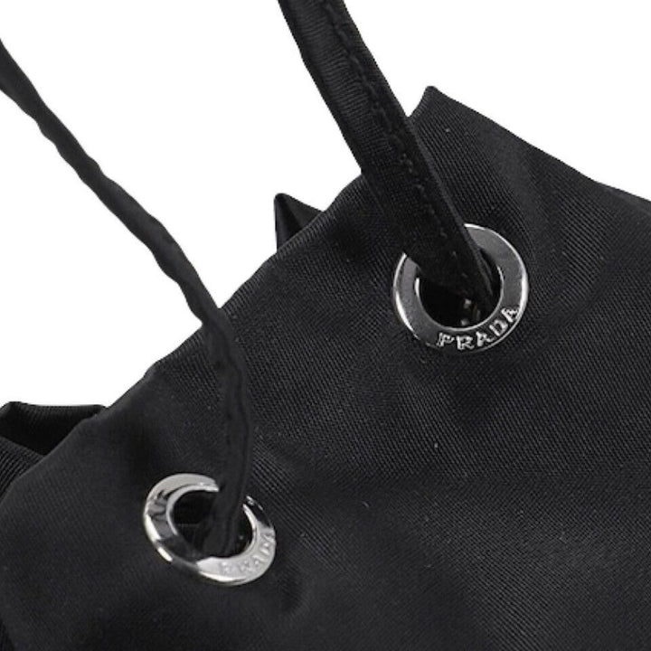 Prada Black Tessuto Nylon Triangle Logo Drawstring Bucket Bag 1NA369