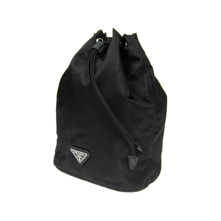 Prada Black Tessuto Nylon Triangle Logo Drawstring Bucket Bag 1NA369