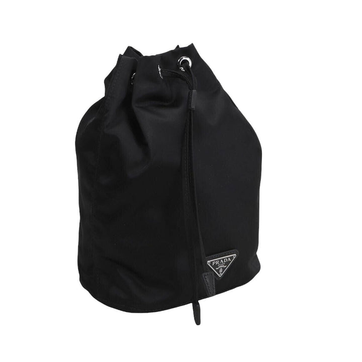 Prada Black Tessuto Nylon Triangle Logo Drawstring Bucket Bag 1NA369