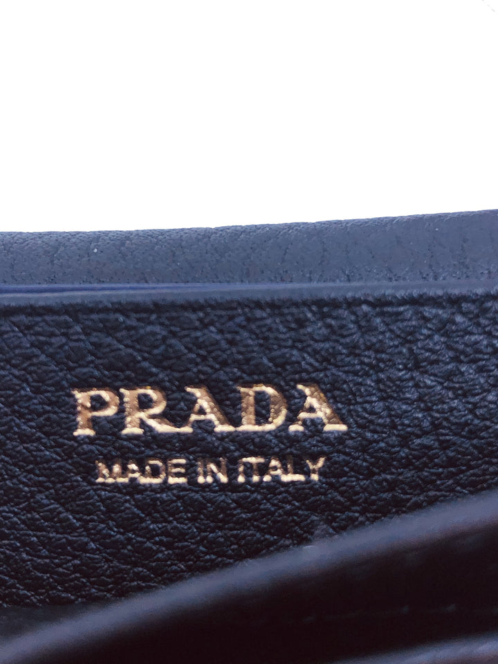 Prada Black Vitello Grain Soft Calf Leather Credit Card Case Wallet 1MC122