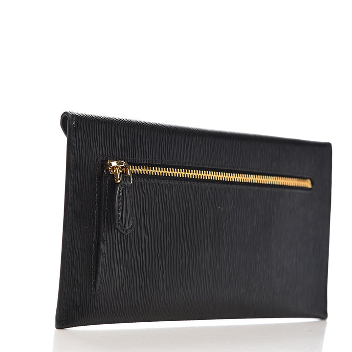 Prada Black Vitello Move Leather Long Envelope Wallet 1MF175