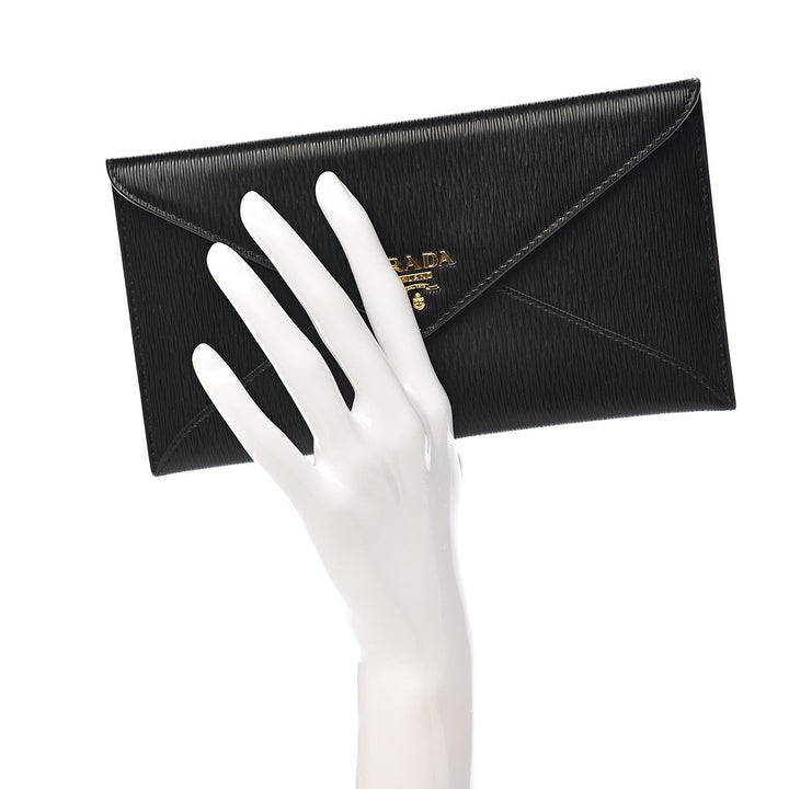 Prada Black Vitello Move Leather Long Envelope Wallet 1MF175