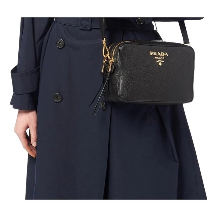 Prada Black Vitello Phenix Leather Double Zip Cross Body Bag 1BH079