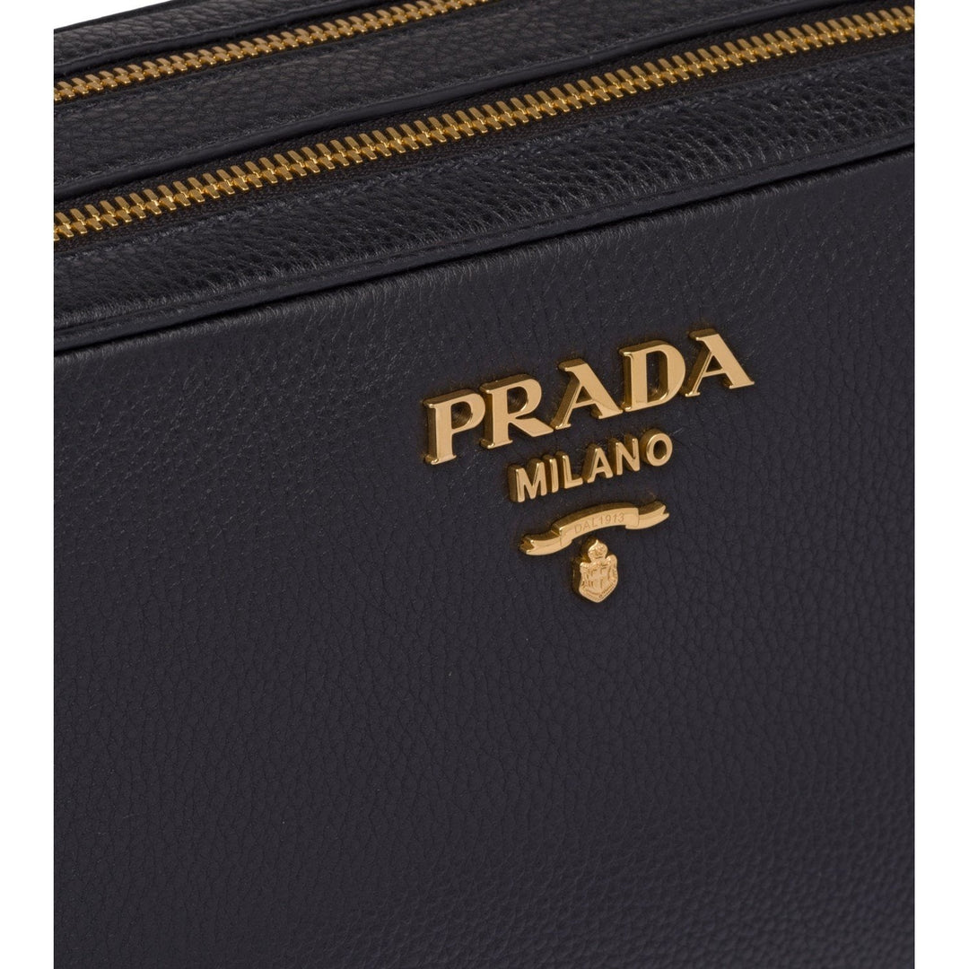 Prada Black Vitello Phenix Leather Double Zip Cross Body Bag 1BH079
