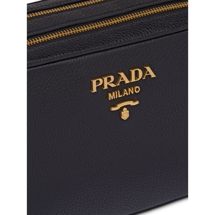 Prada Black Vitello Phenix Leather Double Zip Cross Body Bag 1BH079