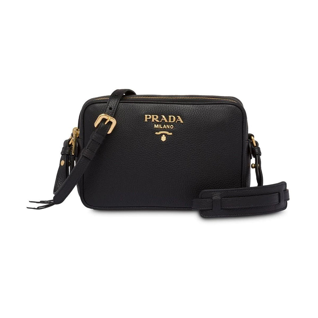 Prada Black Vitello Phenix Leather Double Zip Cross Body Bag 1BH079