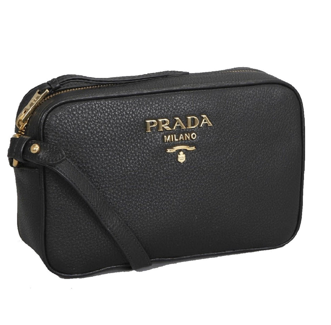 Prada Black Vitello Phenix Leather Shoulder Camera Bag 1BH103