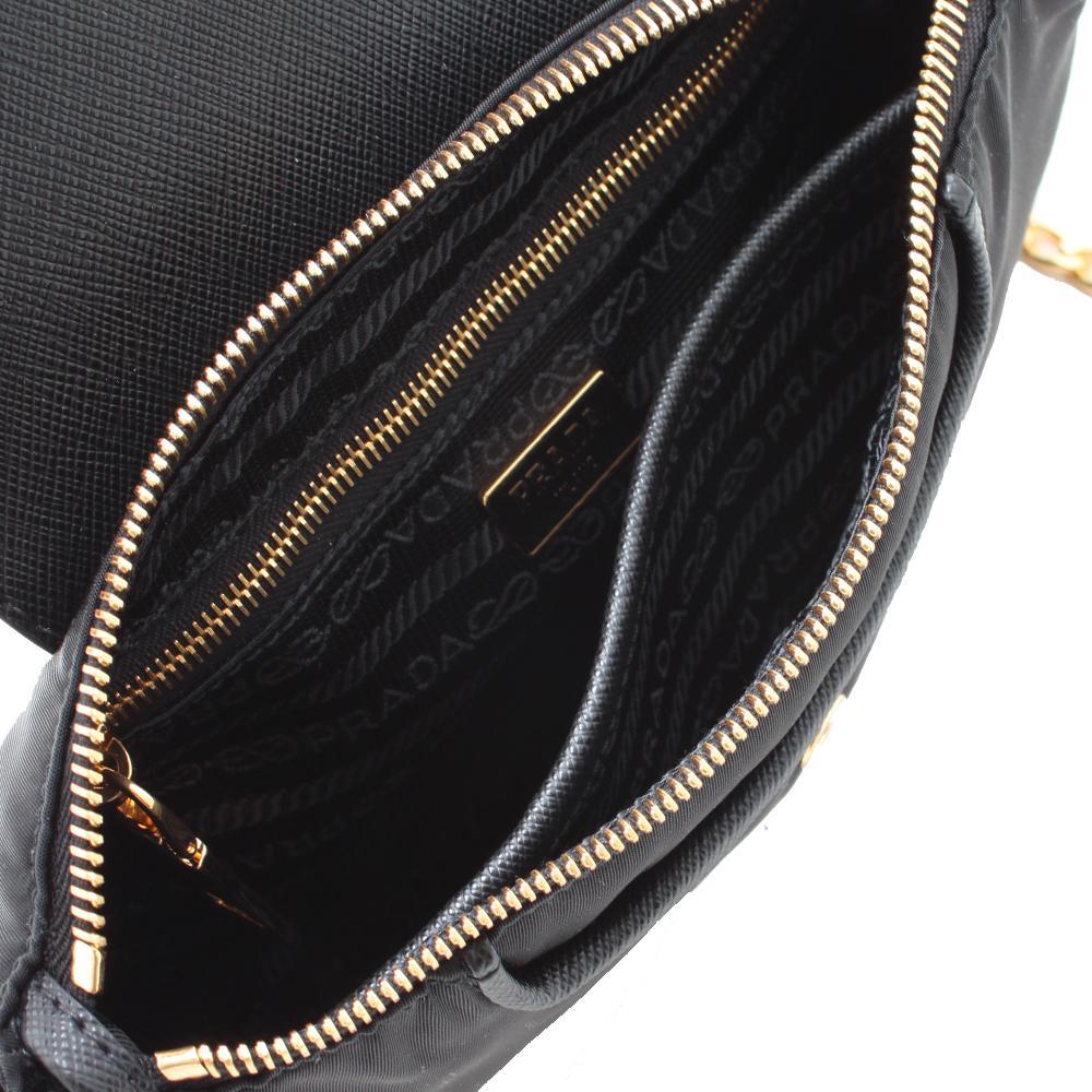 Prada Tessuto Nylon Saffiano Trim Chain Black Cross Body Bag 1BH085