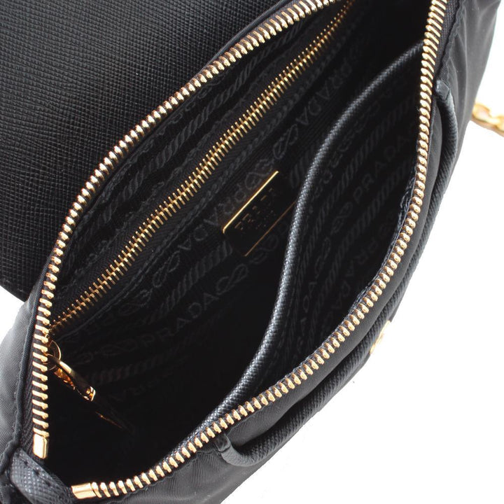 Prada Tessuto Nylon Saffiano Trim Chain Black Cross Body Bag 1BH085