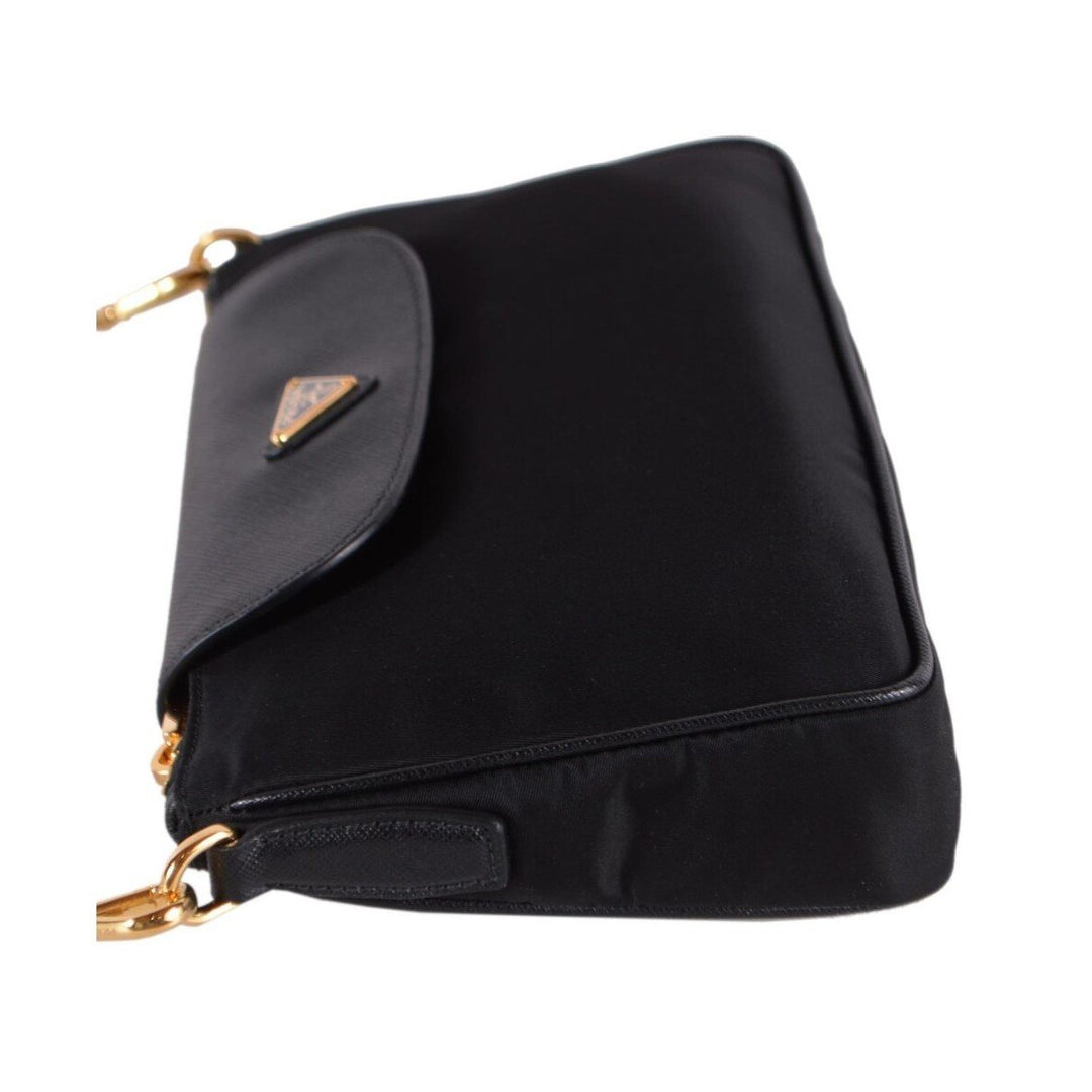 Prada Tessuto Nylon Saffiano Trim Chain Black Cross Body Bag 1BH085