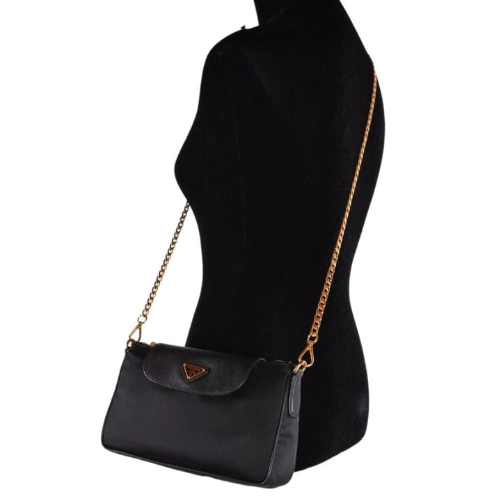Prada Tessuto Nylon Saffiano Trim Chain Black Cross Body Bag 1BH085