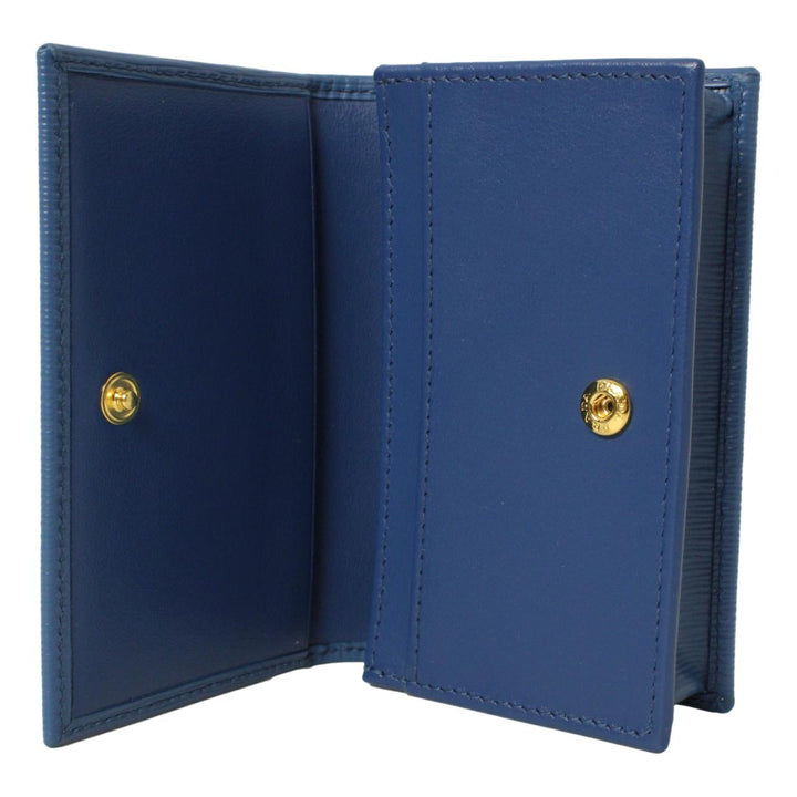 Prada Blue Vitello Move Leather Triangle Logo Card Case Wallet 1MC122
