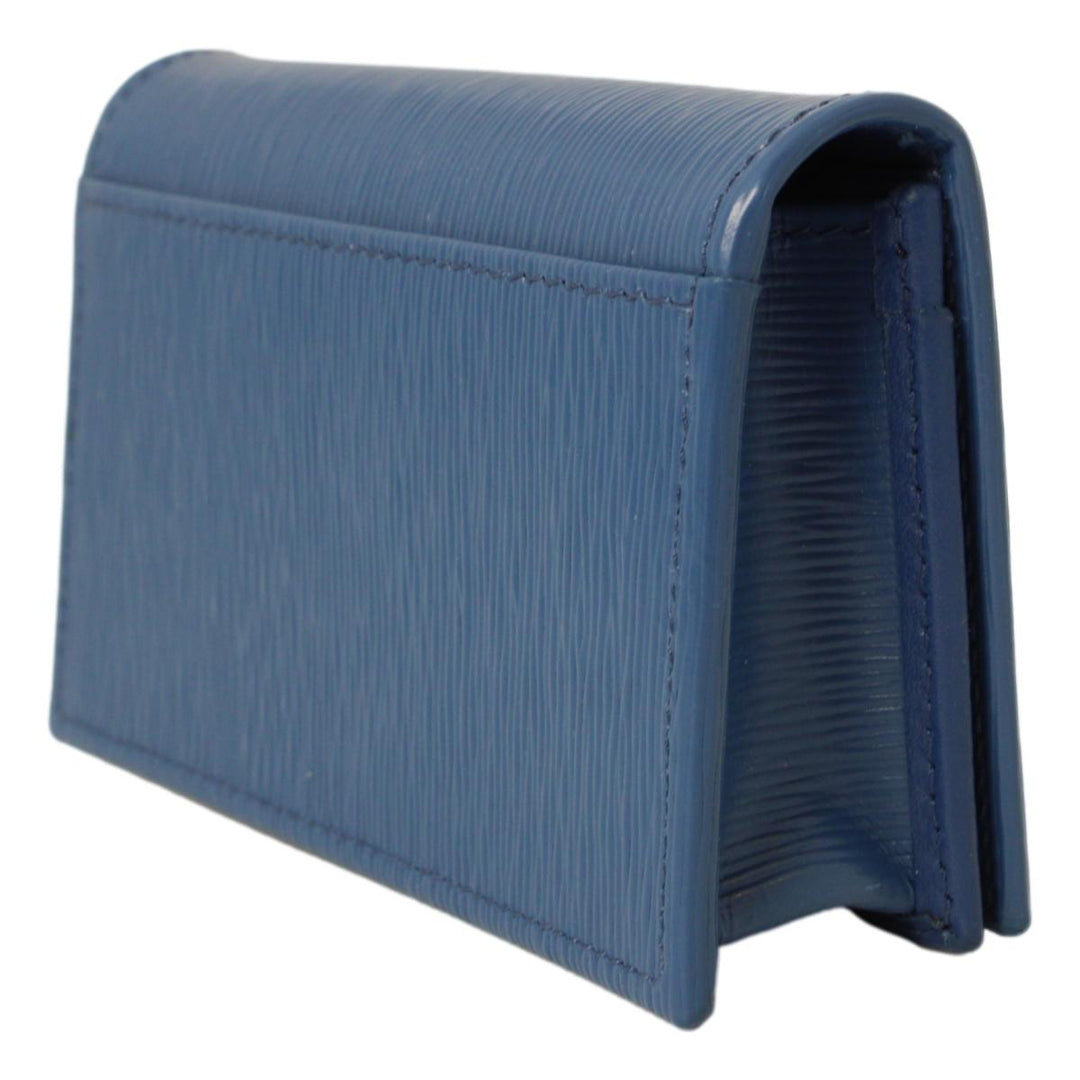 Prada Blue Vitello Move Leather Triangle Logo Card Case Wallet 1MC122