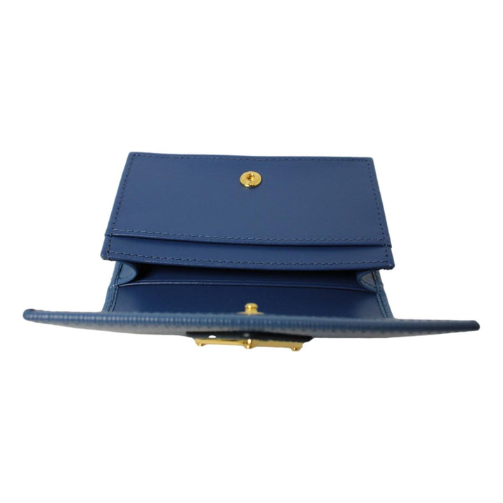 Prada Blue Vitello Move Leather Triangle Logo Card Case Wallet 1MC122