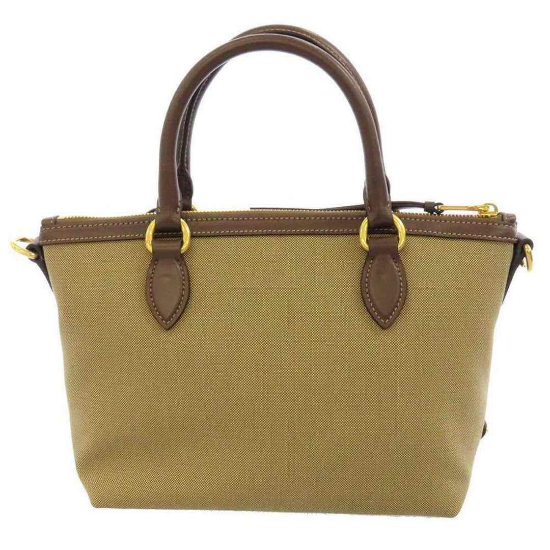 Prada Canvas Jacquard Logo Brown Leather Trim Small Satchel 1BA111