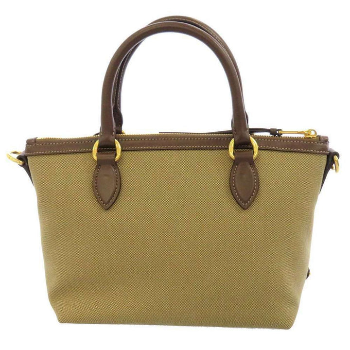 Prada Canvas Jacquard Logo Brown Leather Trim Small Satchel 1BA111