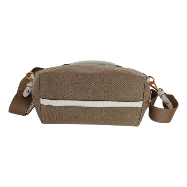 Prada Canvas Jacquard Logo White Leather Trim Small Satchel 1BA111