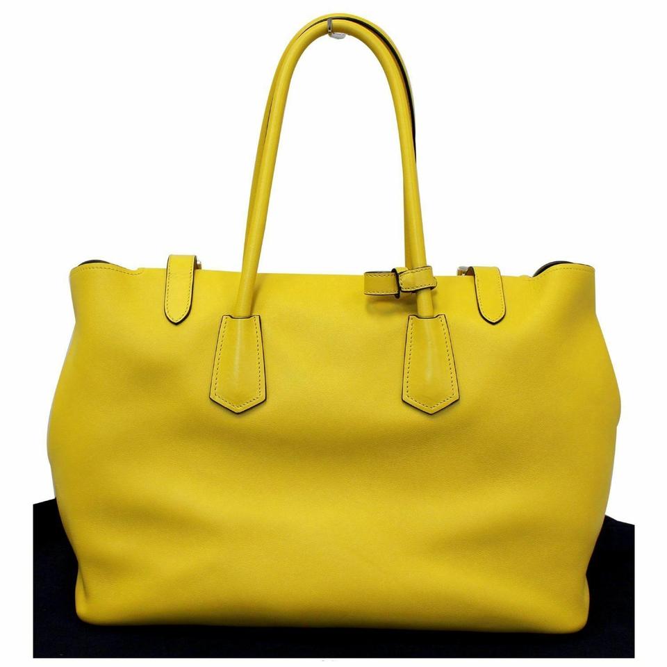 Prada Bag City Calf Buckle Yellow Calfskin Leather Tote