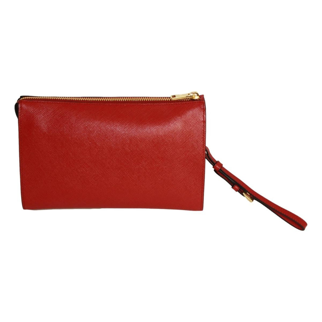 Prada Fuoco Red Saffiano Leather Gold Hearts Pouch Wristlet Bag 1NE007