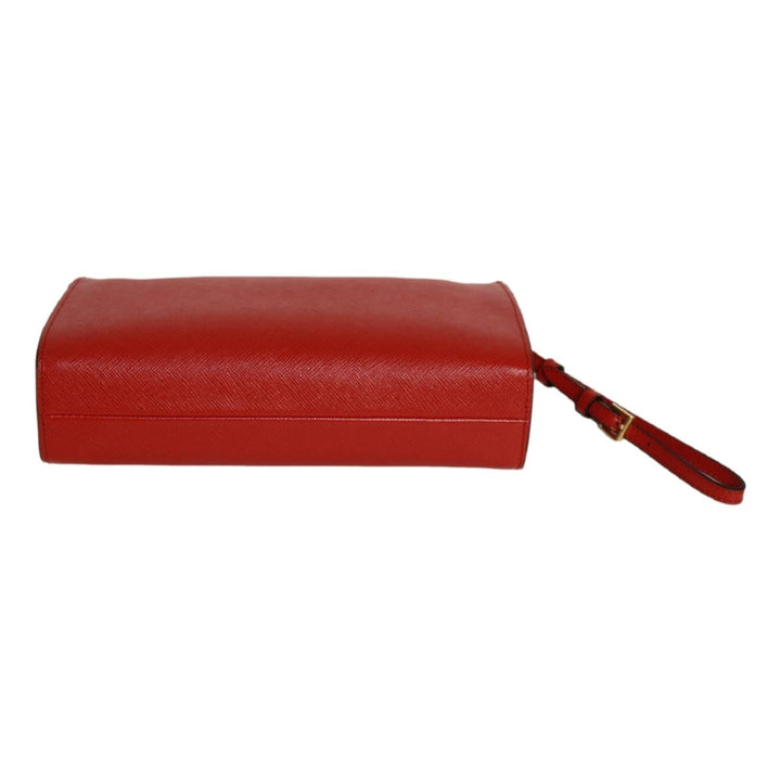 Prada Fuoco Red Saffiano Leather Gold Hearts Pouch Wristlet Bag 1NE007
