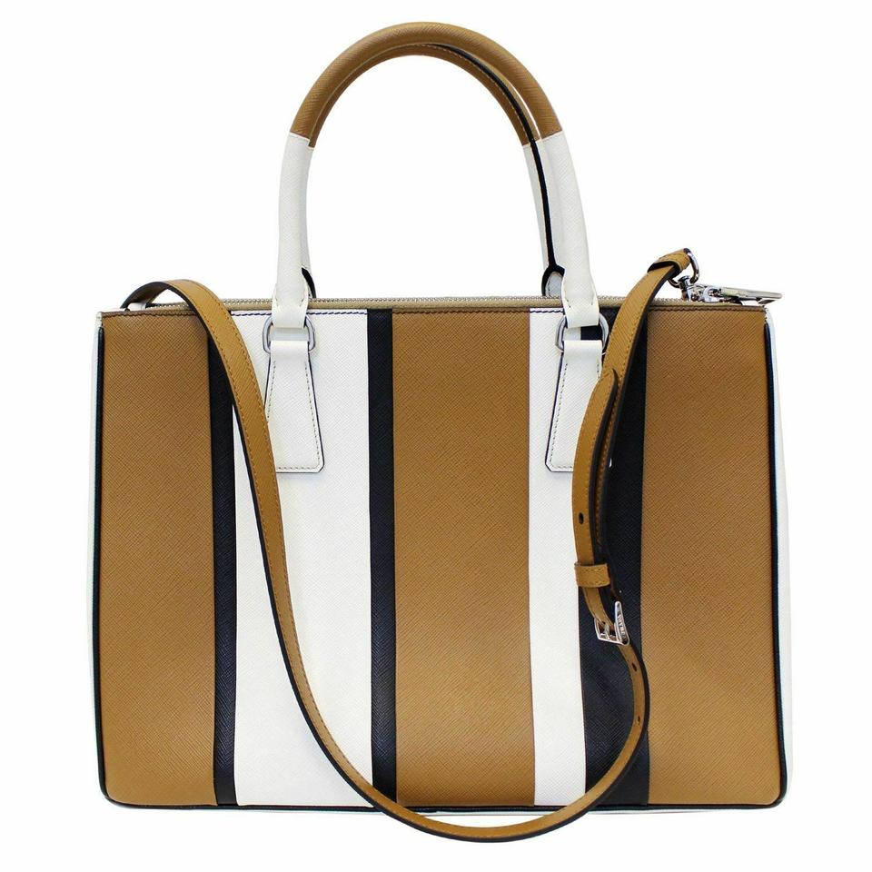 Prada Galleria Bag Baiadera Striped Camel/White/Black Saffiano Leather Tote