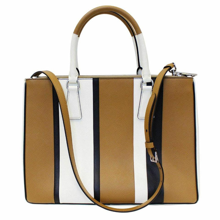 Prada Galleria Bag Baiadera Striped Camel/White/Black Saffiano Leather Tote