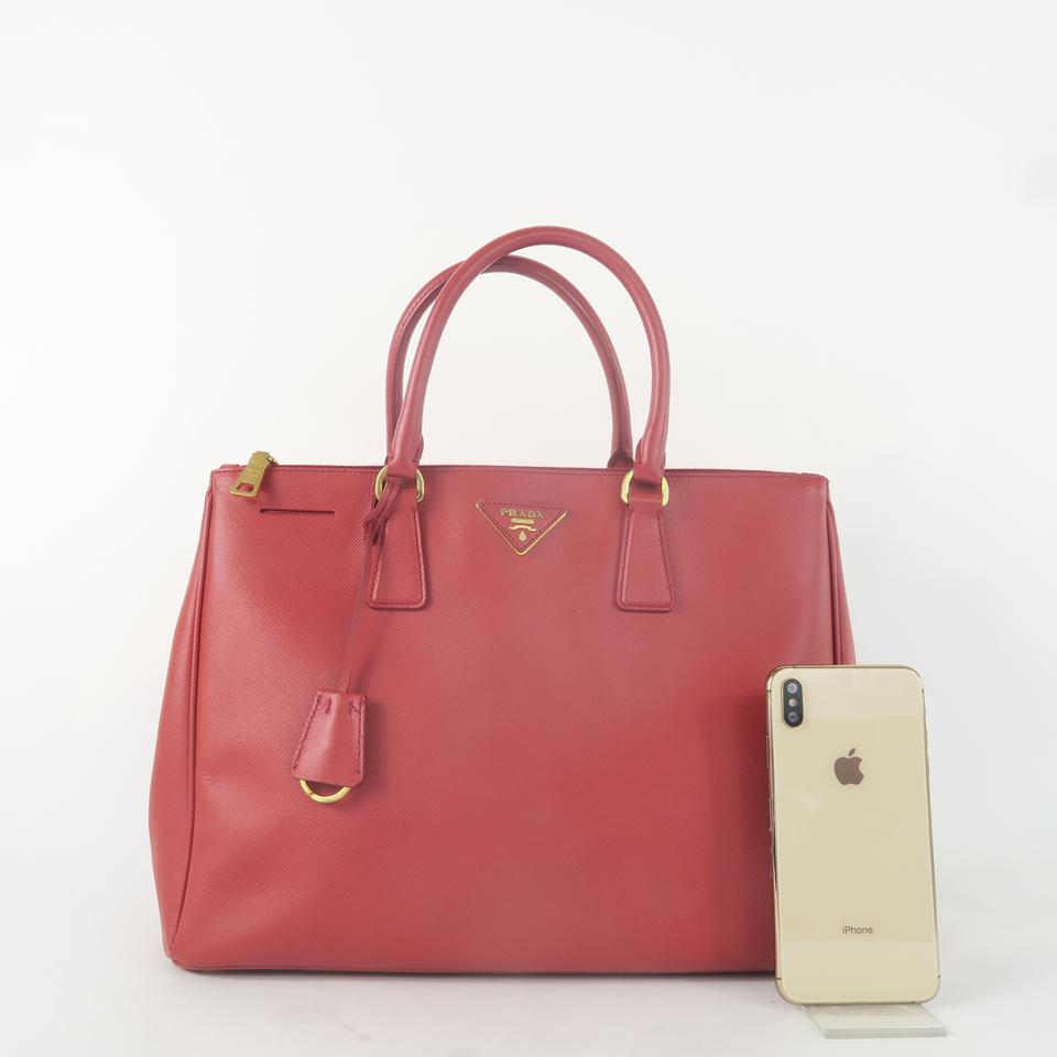 Prada Galleria Double Lux Medium Saffiano Leather Red Calfskin Tote