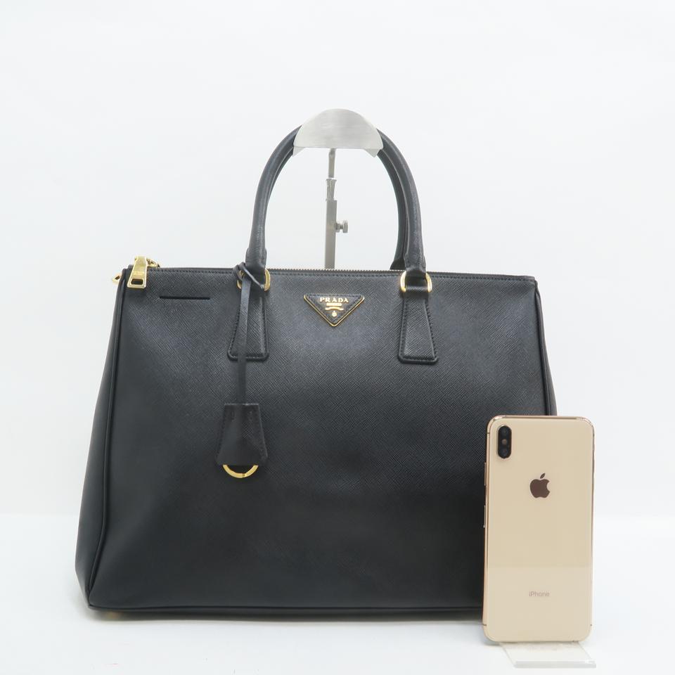 Prada Galleria Double Lux Saffiano Zip Black Calfskin Tote