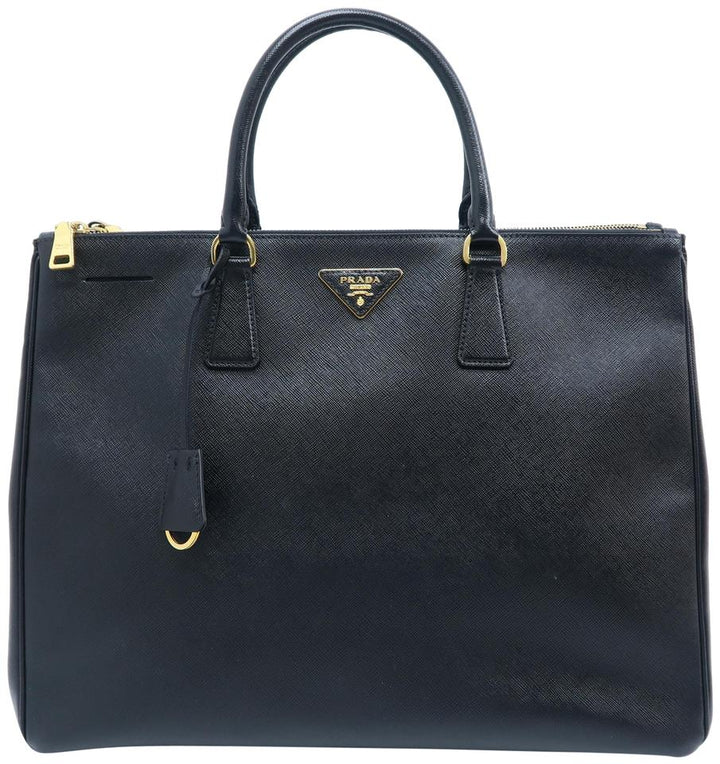 Prada Galleria Double Lux XL Saffiano Zip Black Calfskin Tote