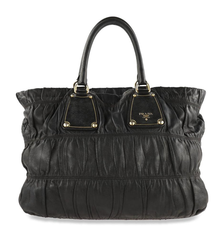 Prada Galleria Gauffre Black Leather Tote