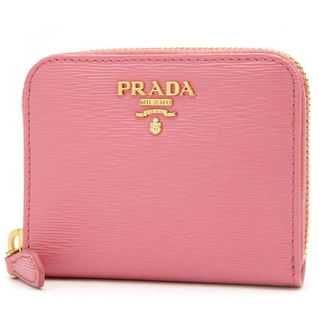 Prada Geranio Pink Vitello Move Leather Gold Zip Coin Wallet 1MM268